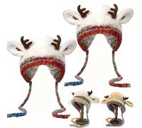 WPDUIODF Deer Storage Hat - Festive Christmas Antler Hat & Handbag 2-in-1, Cute Warm Plush Hood,Christmas Transformable Hats And Bag, Spread Holiday Cheer(Beige*2)