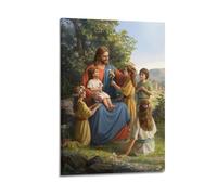 WPHSFX Poster decorativo da parete su tela, motivo: Dio Gesù, con Cristo e i bambini, stampa moderna, per camera da letto, per la camera da letto (50 x 75 cm)