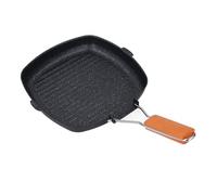 WPKD BLUEIY Bistecchiera antiaderente per piano cottura, griglia quadrata con manico in legno, piastra versatile per cottura in interni, compatibile con induzione, 30 cm