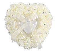 WPKD BLUEIY Cuscino per Anelli a Forma di Cuoreda Matrimonio,Romantico Cuscino Fedi Nuziali Nozze con Strass in PE Cuscino Porta Fedi Nuziali con Perle Fiori per Cerimonia Nuziale (Bianco)
