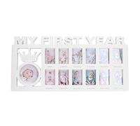 WPKD BLUEIY Neonato Cornice per Foto, il Mio Primo Anno Robusto Lucido, 12 Piccole Foto, per Registrare una Crescita Mensile per Bambini, Supporto per Foto Desktop, Decorazione (Bianco)