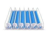 WPKD BLUEIY Organizer per bevande per frigorifero, dispenser regolabile in ABS a 6 file con pulsante smorzante per bibite, birra, bevande, blu, facile da caricare