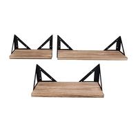 WPKD BLUEIY Set di 3 mensole galleggianti in legno, montaggio a parete, staffe triangolari in ferro, lunghe 60 cm, ideali per la decorazione e l'organizzazione della casa, stile ic