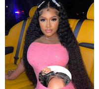 WPPIKK Parrucca frontale con pizzo da 10 x 10 cm, senza colla, capelli umani brasiliani con attaccatura visibile, pre-tagliati, onde profonde, per donne nere (76 cm)