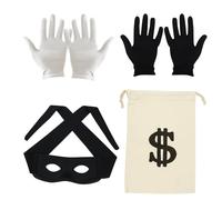 WPPQWP Accessorio per costume da ladro, maschera predatore+borsa+guanti (bianco + nero), accessorio per costume da ladro per mardi erba, Halloween e vestire feste, adulti e bambini