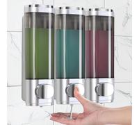 WPPQWP Dispenser di sapone da parete senza foratura, (3 x 300 ml) dispenser per gel doccia da parete, dispenser per sapone da parete, cromato (Sliver)
