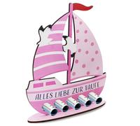 WPPQWP Regali per battesimo ragazzo/ragazza, barca in legno con base, tutto l'amore per il battesimo, battesimo, regalo per ragazzo e ragazza, a forma di barca a vela, blu/rosa (rosa)