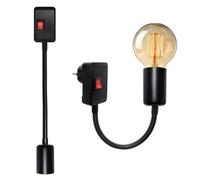 WPQIUZS Portalampada E27 con Presa, 2 Pezzi Porta Lampada Parete E27 con Interruttore e Braccio, Adattatore per Lampada da Muro Interno, 360°Faretto da Parete Convertitore di Lampadine per Cucina