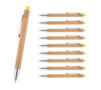 WPRO Set di 10 penne a sfera con touchpen in bambù giallo - penne sostenibili blu scrittura con mina sostituibile - regalo per ufficio ed eventi bambù