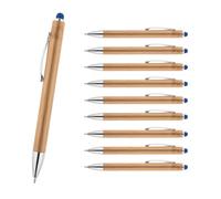 WPRO Set di 10 penne a sfera in bambù con pennino capacitivo, blu - con clip in metallo; mina sostituibile; ideale per ufficio, eventi e pubblicità