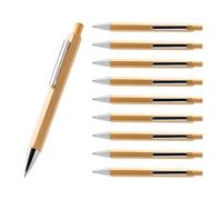 WPRO Set di 10 penne a sfera in bambù - penne a sfera a pressione sostenibili blu - ecologiche, esagonali, leggere e robuste, ideali per ufficio, scuola o casa - Bamboo Hex