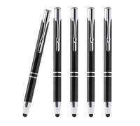 WPRO Stylosa - Set di 5 penne a sfera in metallo nero per cellulare e tablet, 2 in 1, per touch screen capacitivo, digitazione precisa, colori accattivanti, per ufficio e uso quotidiano