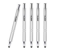 WPRO Stylosa - Set di 5 penne e penna a sfera 2 in 1, per tablet e smartphone, sottile, per touch screen, colore: argento
