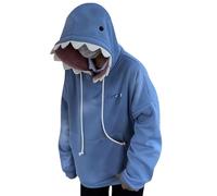 Wpsagek Felpa con Cappuccio Carina con squalo per Adulti, Felpa con Cappuccio a Maniche Lunghe con squalo per Coppia, Felpe alla a Forma di Animale Top Pullover Oversize per Uomo Donna, Blu, S