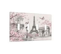Wpshijia Placca decorativa per interruttore della luce vintage Parigi Torre Eiffel Cherry Blossom 4 Gang Placche da parete Quad Toggle Interruttore elettrico Piastra Coperture Presa Placca Frontale
