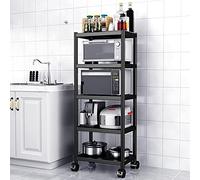 WPT Scaffale in acciaio inossidabile, portaoggetti per cucina con supporto per microonde e carrello su ruote, organizer regolabile a 5 ripiani, nero