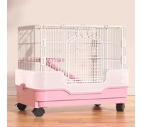 WPWSDWMX Conigliera da Interno, Gabbia per Piccoli Animali a 2 Livelli, Conigliera con Ruote, Pavimento in Rete con Fondo Sicuro e Vassoio Profondo, Piattaforma e Rampa per Conigli(Pink)