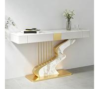 WPWSDWMX Consolle Ingresso Mobile Dietro Divano Lungo e Stretto con due Cassetti, Piano in Ardesia e Base Decorativa in Acciaio al Carbonio(Yellow,140cm/55in)