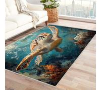 WQBQKKX Tappeto Cucina Antiscivolo Oceano Animali carini Decorazione Per La Casa, Tema Oceano Nautico, Tappeto Decorativo Blu Per Interni(Arancione 34)-180x270cm