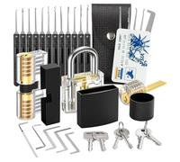 WQCMH Kit per scassinare serrature Set di grimaldello con trasparenti per addestramento, estrattori di chiavi e strumenti per scassinare serrature, guida per principianti(NERO-A)