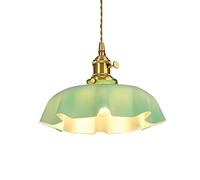 WQHPLMD 1-Light Flower Shape Farmhouse Chandelier, 3-Color Dining Room Light Fixture with Hand Blown Glass, 10" Semi Flush Mount Ceiling Light, Pure Copper Chandeliers for Dining Room Bedroom