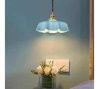 WQHPLMD 1-Light Flower Shape Farmhouse Chandelier, 3-Color Dining Room Light Fixture with Hand Blown Glass, 10" Semi Flush Mount Ceiling Light, Pure Copper Chandeliers for Dining Room Bedroom