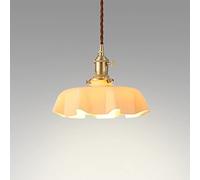 WQHPLMD 1-Light Flower Shape Farmhouse Chandelier, 3-Color Dining Room Light Fixture with Hand Blown Glass, 10" Semi Flush Mount Ceiling Light, Pure Copper Chandeliers for Dining Room Bedroom