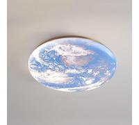 WQHPLMD 15 inch Moon Dimmable Round LED Flush Mount Ceiling Light Nordic Creative Blue Earth Bedroom Ceiling Light Fixture for Room Kitchen Bathroom Dining Room Hallway Foyer Entryway Balcony