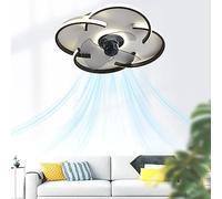 WQHPLMD 19.7 inch LED Flower Ceiling Fan with Light Remote Stepless Dimming 90W Black Gold Flush Mount Fan Ceiling Light for Bedroom Living Room, 6 Wind Speeds, Quiet Smart Room