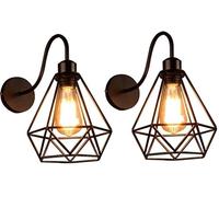 WQHPLMD 2 Pack Rustic Industrial Wire Cage Wall Sconce, Antique Black, for Bedroom Farmhouse Lighting