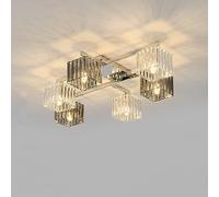 WQHPLMD 4-Light Flush Mount Crystal Vintage Ceiling Light Fixture Dining Room Close to Ceiling Lamp 6 Light Smoky Gray Long Linear Crystal Ceiling Light for Living Room Bedroom Bathroom Entryway Foyer