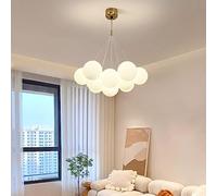 WQHPLMD 7/13 Nordic Milk White Globe Dining Room Chandelier White Frosted Glass Ceiling Pendant Light Gold Bubble Mid Century Hanging Chandelier for Farmhouse Bedroom Living Room Foyer