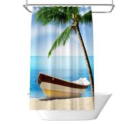 WQHPLMD 78x78 Curtains for Bathroom, Polyester Shower Curtain with Hooks Sea And Boat Pattern, 200x200cm