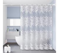WQHPLMD 78x78 Grommets, Peva Liner with Hooks Semi-Transparent White Flowers Pattern, 200x200cm Bathtub Shower Curtain