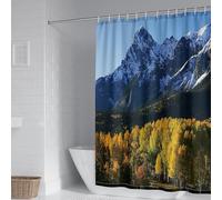 WQHPLMD Bathroom Shower Curtain 96x78, Shower Curtain with Grommets And Hooks Snow Mountain And Trees Pattern, 240x200cm