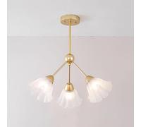 WQHPLMD Brushed Gold Flower Sputnik Chandelier Ceiling Light Flush Mount Frosted Milk Glass Mid Century Pendant Lamp Vintage Farmhouse Hanging Light for Dining Room Living Room Bedroom Kitchen Island