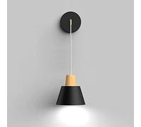 WQHPLMD Contemporary Nordic Bedroom Reading Light Fixture - Wood Wall Sconce with Metal Shade, 16cm x 40cm