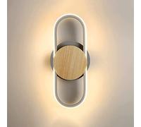 WQHPLMD Creative Wood Art Oval Wall Sconce Indoor Gray LED Wall Light Nordic Wall Mount Decorative Fixture for Bedroom Living Room Background Lighting