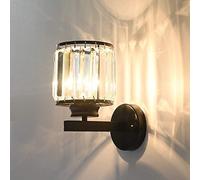 WQHPLMD Crystal Wall Sconces Nordic Wrought Iron Matte Black Finish Clear Glass Prisms Dining Room Bedroom Bedside Living Room Hallway Decor Lighting E14