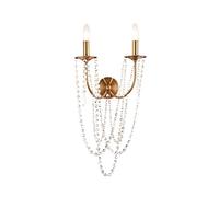 WQHPLMD Crystal Wand Sconce 2 Light, Elegant Gold French Wall Light Fixture Candle Style, Metal Bare Wall Lamp for Bedroom Living Room