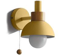 WQHPLMD Elegant Iron Sconce Lamp with Pull Cord Switch, Round Shade Bedside Light - Green