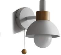 WQHPLMD Elegant Iron Sconce Lamp with Pull Cord Switch, Round Shade Bedside Light - Green