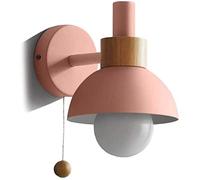 WQHPLMD Elegant Iron Sconce Lamp with Pull Cord Switch, Round Shade Bedside Light - Green