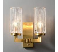 WQHPLMD Geometric Brass Headboard Wall Light Cylindrical Copper Glass Wall Light Fixture for Living Room And Corridors E14