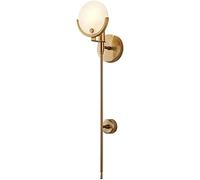WQHPLMD Geometric Copper Wall Light Nordic Living Room Decor, Slim Sconce with Marble Shade, Dimmable E14 Socket