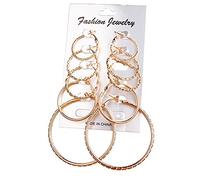 WQHPLMD Gioielli Gioielli per Donne Orecchini d'Argento, Orecchini di Grande Cerchio di Grandi Dimensioni Argento Colore Femmina retrò a Clip a Orecchio a Vapore a Clip da Sposa 6 Paia/Set S per