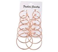 WQHPLMD Gioielli Gioielli per Donne Orecchini d'Argento, Orecchini di Grande Cerchio di Grandi Dimensioni Argento Colore Femmina retrò a Clip a Orecchio a Vapore a Clip da Sposa 6 Paia/Set S per