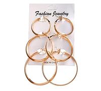 WQHPLMD Gioielli Gioielli per Donne Orecchini d'Argento, Orecchini di Grande Cerchio di Grandi Dimensioni Argento Colore Femmina retrò a Clip a Orecchio a Vapore a Clip da Sposa 6 Paia/Set S per