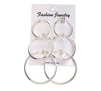 WQHPLMD Gioielli Gioielli per Donne Orecchini d'Argento, Orecchini di Grande Cerchio di Grandi Dimensioni Argento Colore Femmina retrò a Clip a Orecchio a Vapore a Clip da Sposa 6 Paia/Set S per