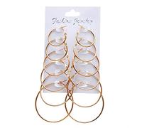 WQHPLMD Gioielli Gioielli per Donne Orecchini d'Argento, Orecchini di Grande Cerchio di Grandi Dimensioni Argento Colore Femmina retrò a Clip a Orecchio a Vapore a Clip da Sposa 6 Paia/Set S per